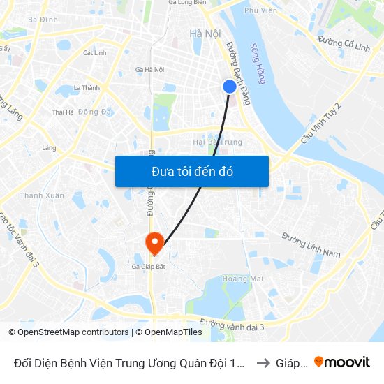 Đối Diện Bệnh Viện Trung Ương Quân Đội 108 - Trần Hưng Đạo to Giáp Bát map