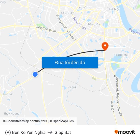 (A) Bến Xe Yên Nghĩa to Giáp Bát map