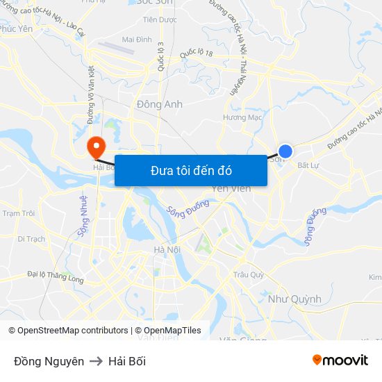 Đồng Nguyên to Hải Bối map