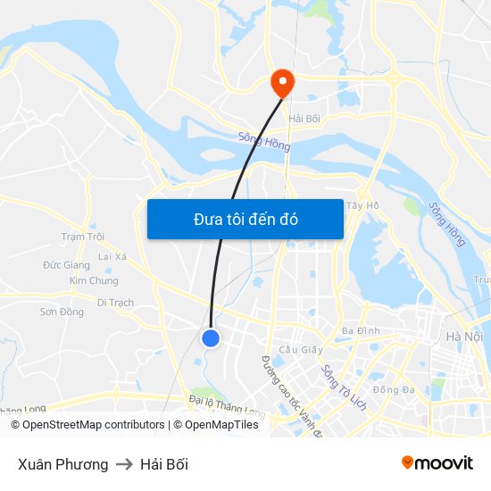 Xuân Phương to Hải Bối map