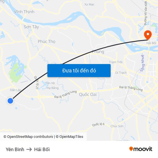 Yên Bình to Hải Bối map