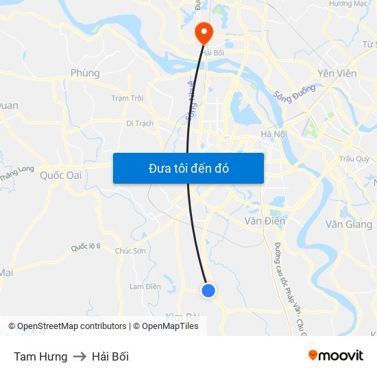 Tam Hưng to Hải Bối map