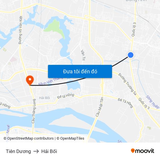 Tiên Dương to Hải Bối map