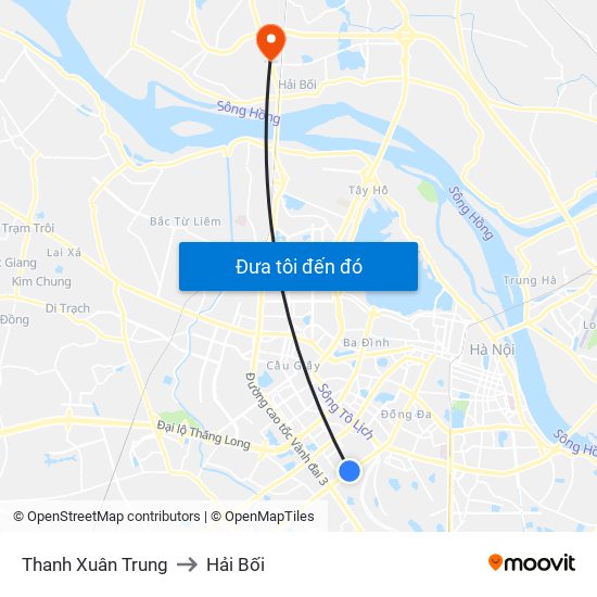 Thanh Xuân Trung to Hải Bối map