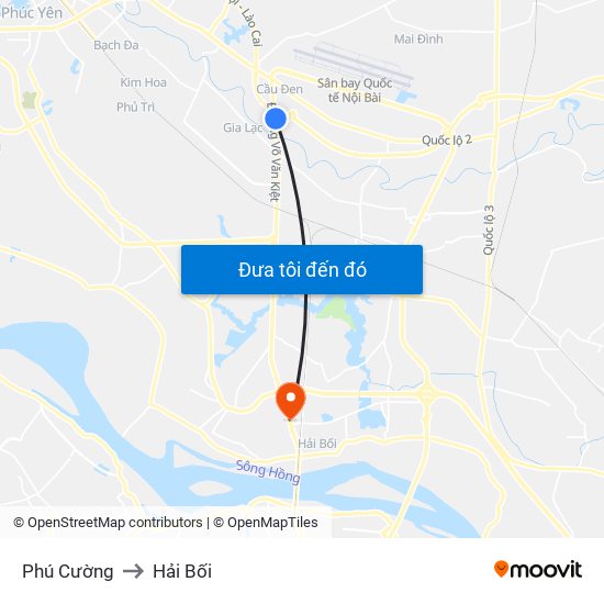 Phú Cường to Hải Bối map