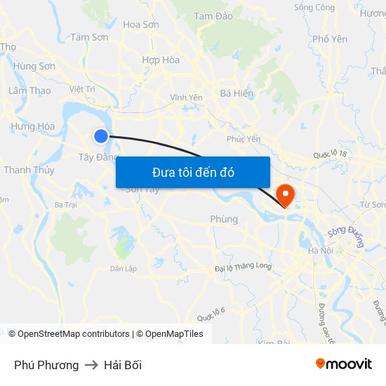 Phú Phương to Hải Bối map