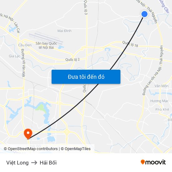 Việt Long to Hải Bối map