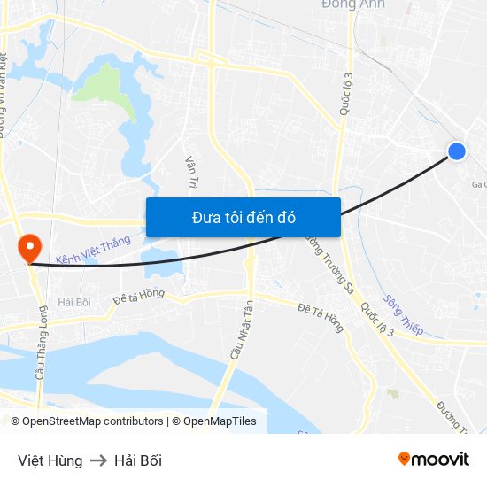 Việt Hùng to Hải Bối map