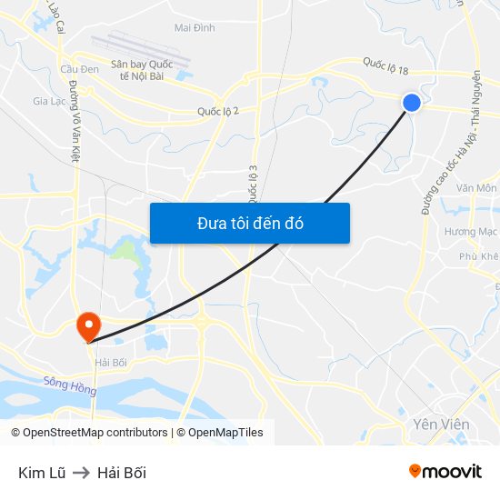 Kim Lũ to Hải Bối map