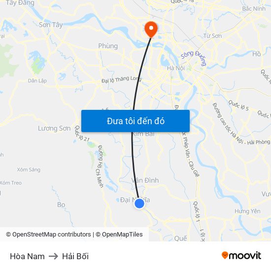 Hòa Nam to Hải Bối map