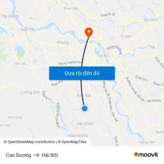 Cao Dương to Hải Bối map