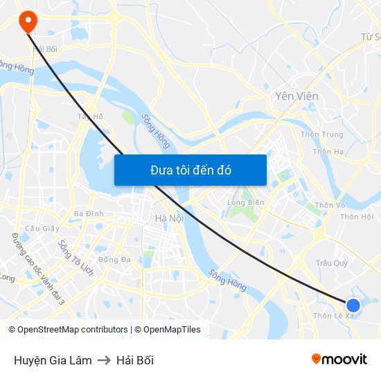 Huyện Gia Lâm to Hải Bối map