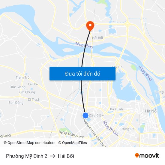 Phường Mỹ Đình 2 to Hải Bối map