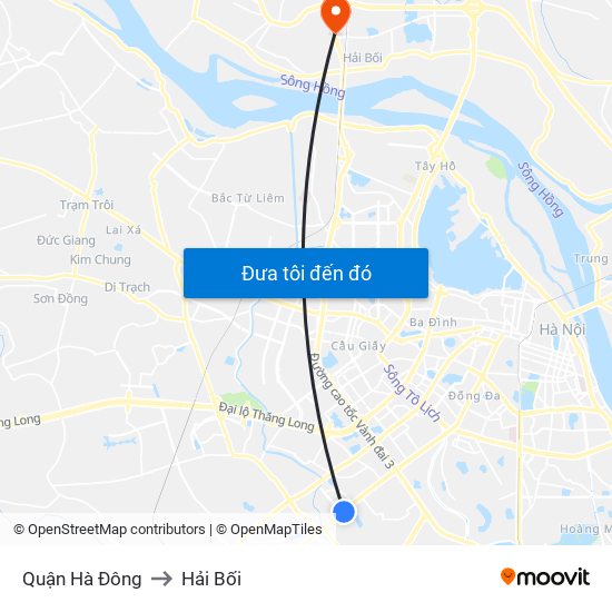 Quận Hà Đông to Hải Bối map