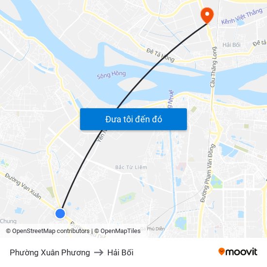 Phường Xuân Phương to Hải Bối map