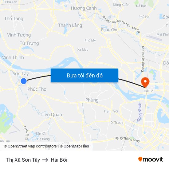 Thị Xã Sơn Tây to Hải Bối map