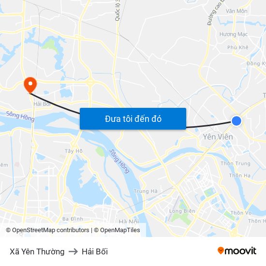 Xã Yên Thường to Hải Bối map