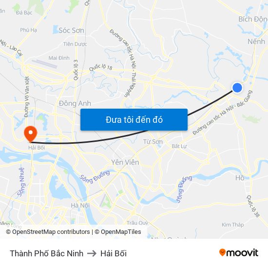 Thành Phố Bắc Ninh to Hải Bối map