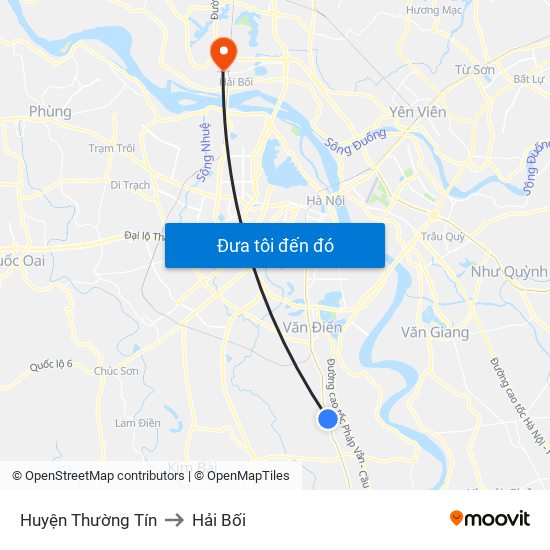 Huyện Thường Tín to Hải Bối map