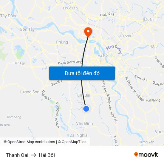 Thanh Oai to Hải Bối map