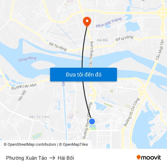 Phường Xuân Tảo to Hải Bối map