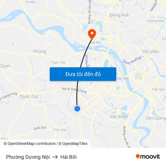 Phường Dương Nội to Hải Bối map