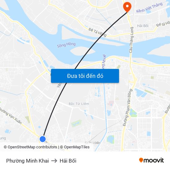 Phường Minh Khai to Hải Bối map