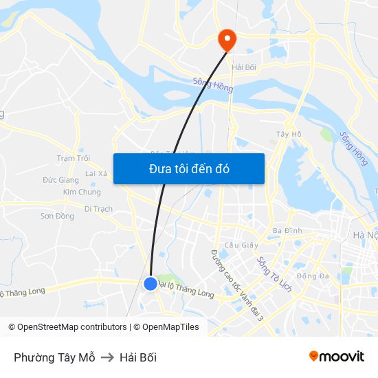 Phường Tây Mỗ to Hải Bối map