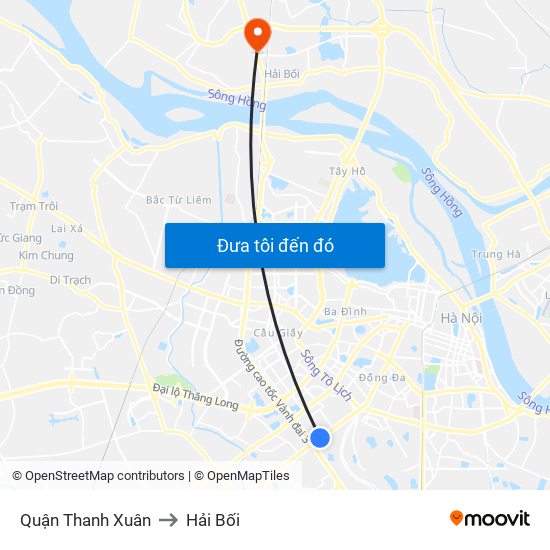 Quận Thanh Xuân to Hải Bối map