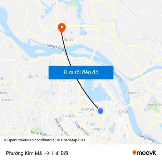 Phường Kim Mã to Hải Bối map