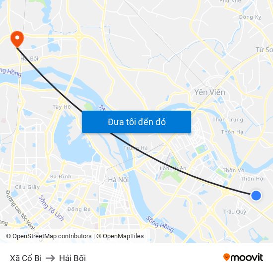 Xã Cổ Bi to Hải Bối map