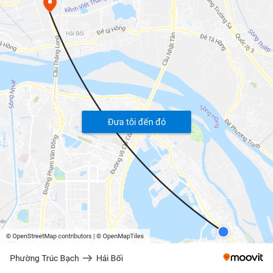 Phường Trúc Bạch to Hải Bối map