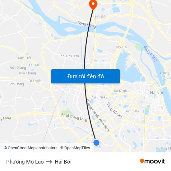 Phường Mộ Lao to Hải Bối map