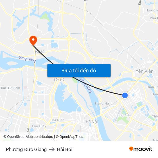 Phường Đức Giang to Hải Bối map