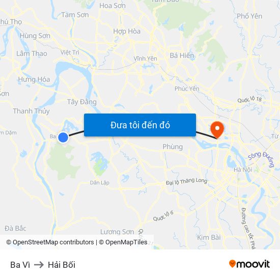 Ba Vì to Hải Bối map
