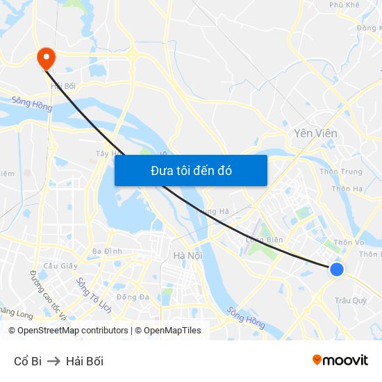 Cổ Bi to Hải Bối map