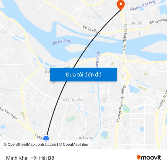 Minh Khai to Hải Bối map