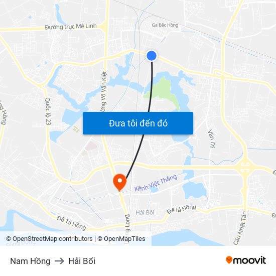 Nam Hồng to Hải Bối map