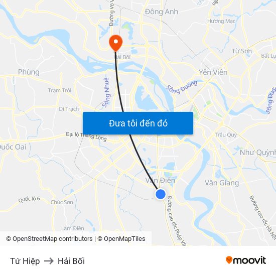 Tứ Hiệp to Hải Bối map