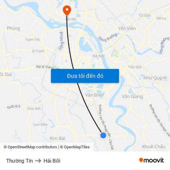 Thường Tín to Hải Bối map