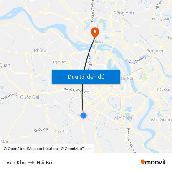 Văn Khê to Hải Bối map