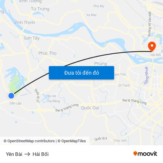 Yên Bài to Hải Bối map