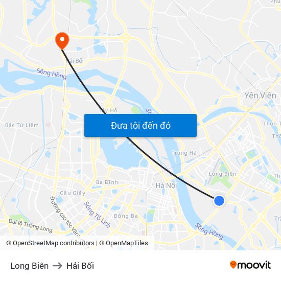 Long Biên to Hải Bối map