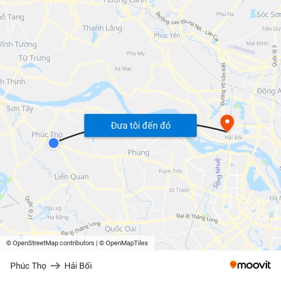 Phúc Thọ to Hải Bối map