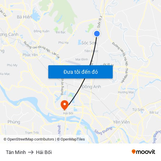 Tân Minh to Hải Bối map