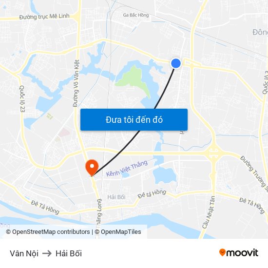 Vân Nội to Hải Bối map