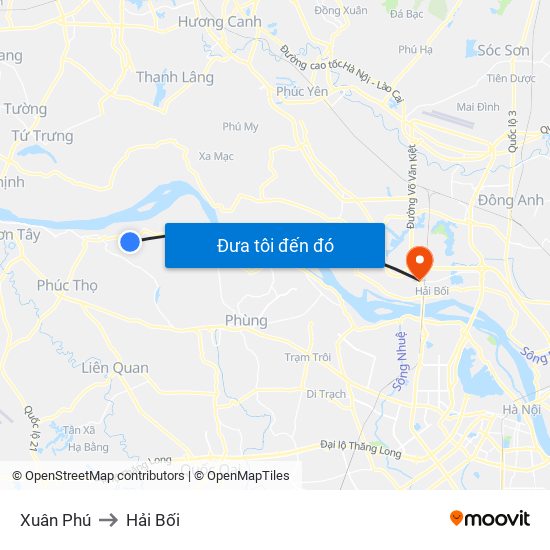 Xuân Phú to Hải Bối map