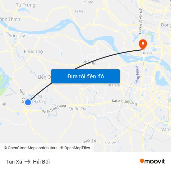 Tân Xã to Hải Bối map