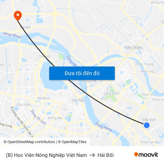 (B) Học Viện Nông Nghiệp Việt Nam to Hải Bối map