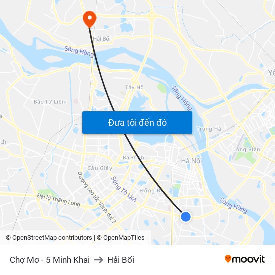 Chợ Mơ - 5 Minh Khai to Hải Bối map